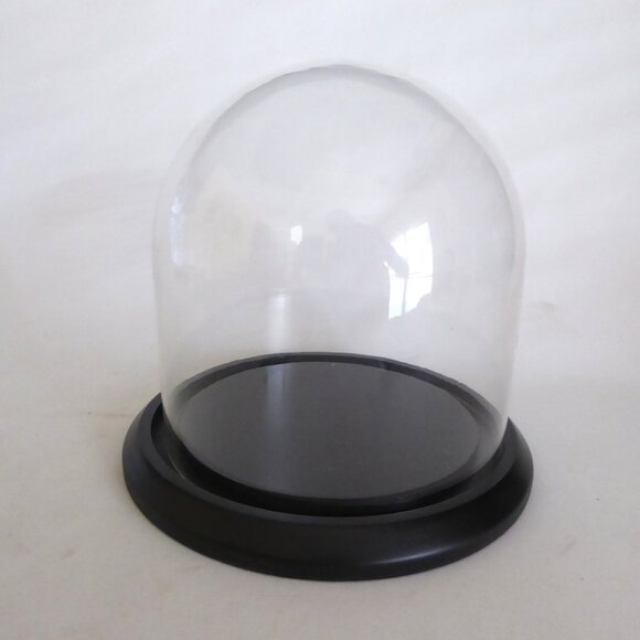 9” DECORATIVE GLASS CLOCHE DISPLAY DOME COVER BLACK WOOD BASE - Picture 3 of 7